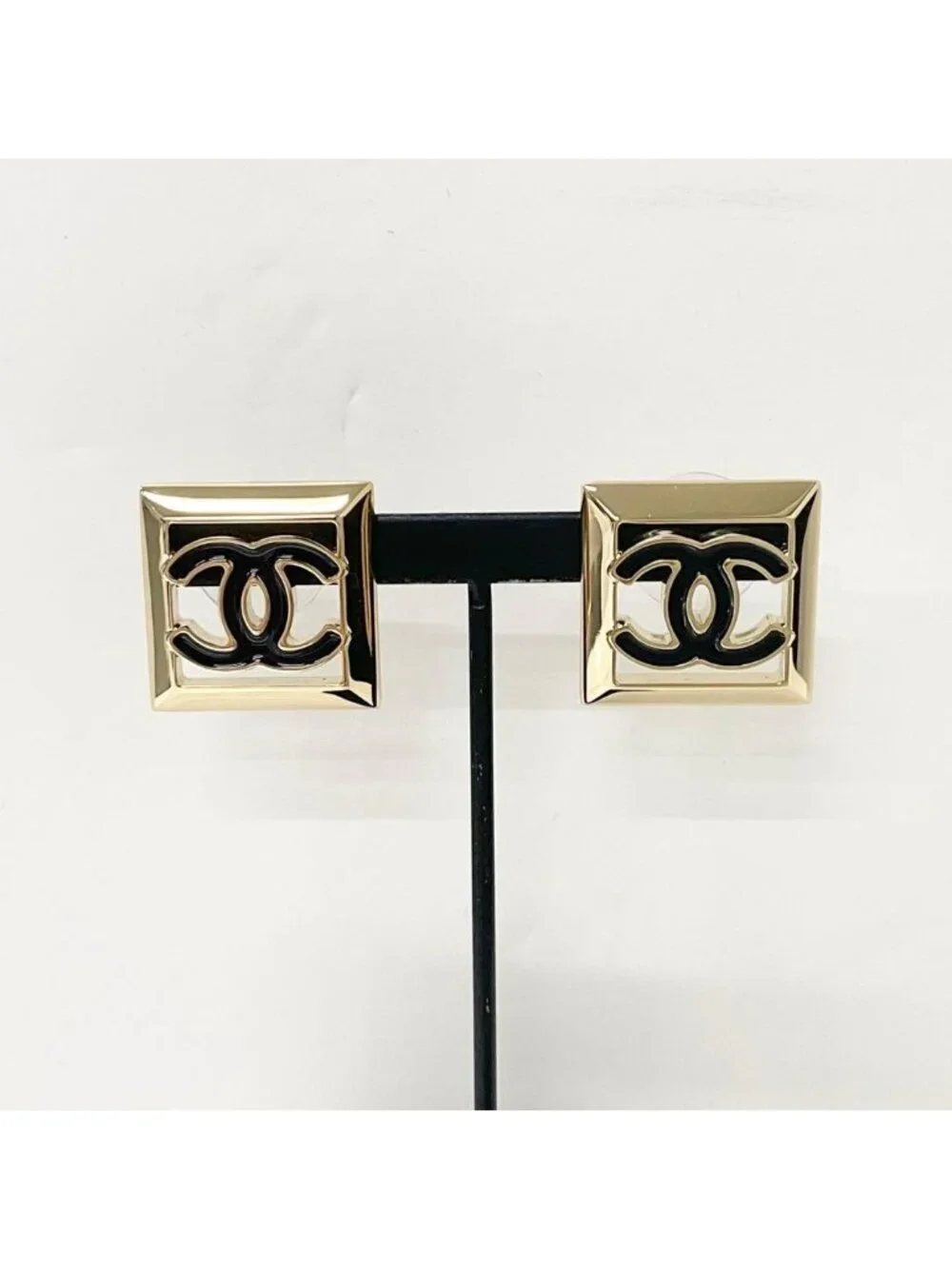 Chanel CC Logo Square Earrings Gold
